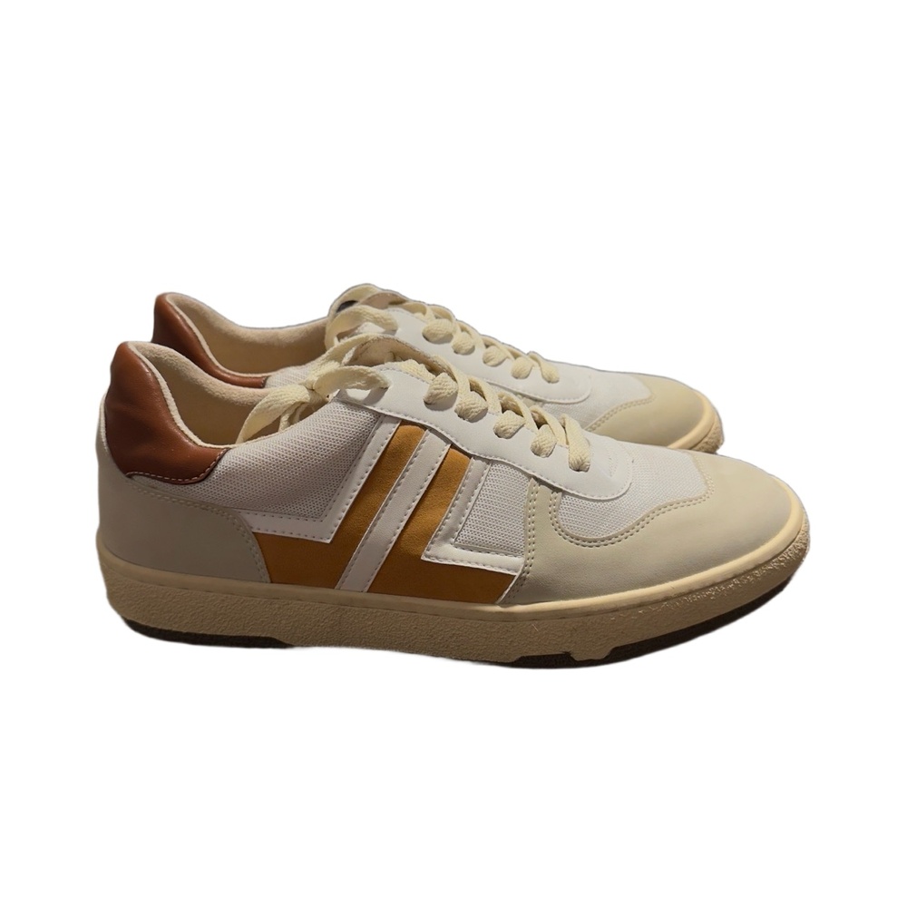 Mi.im Womens White Beige Lace Up Stripe Sneakers Size 8.5
